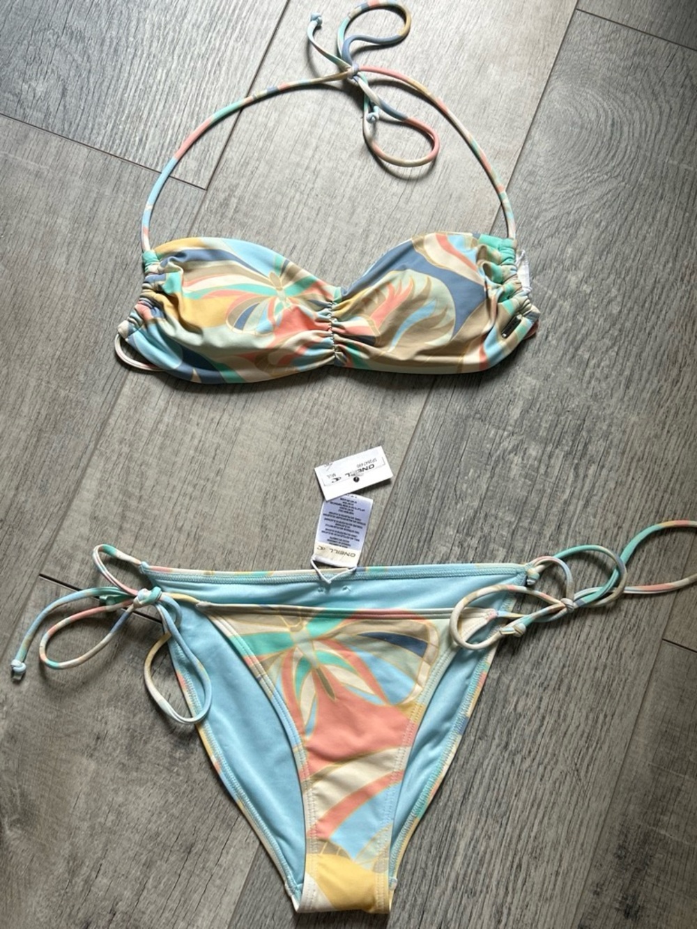 O'Neill Pastel Blue Multicolor Tie-Side Bikini Top
